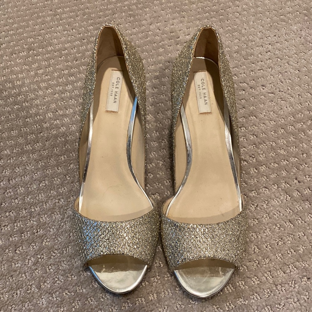 Cole haan silver open toed heels size 7.5B